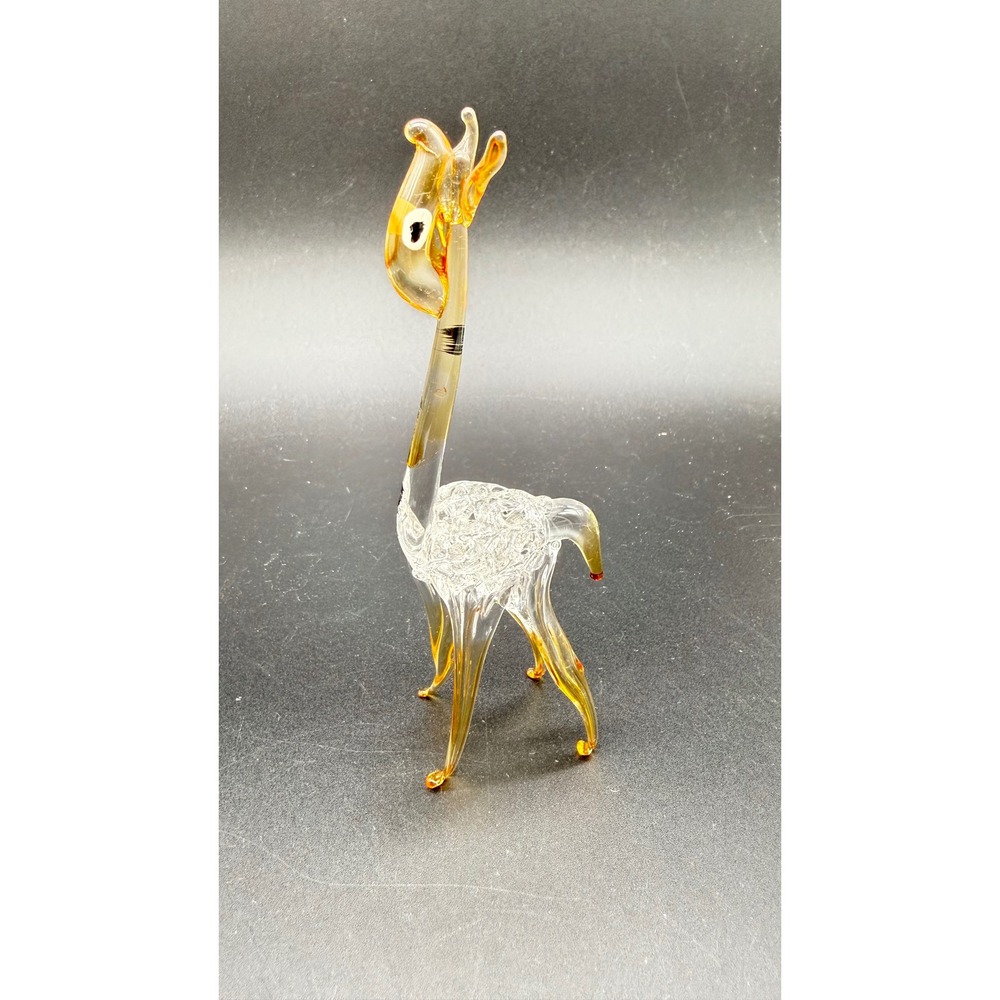 Vintage Hand Blown Art Glass Giraffe Figurine Amber Clear Textured Animal Decor